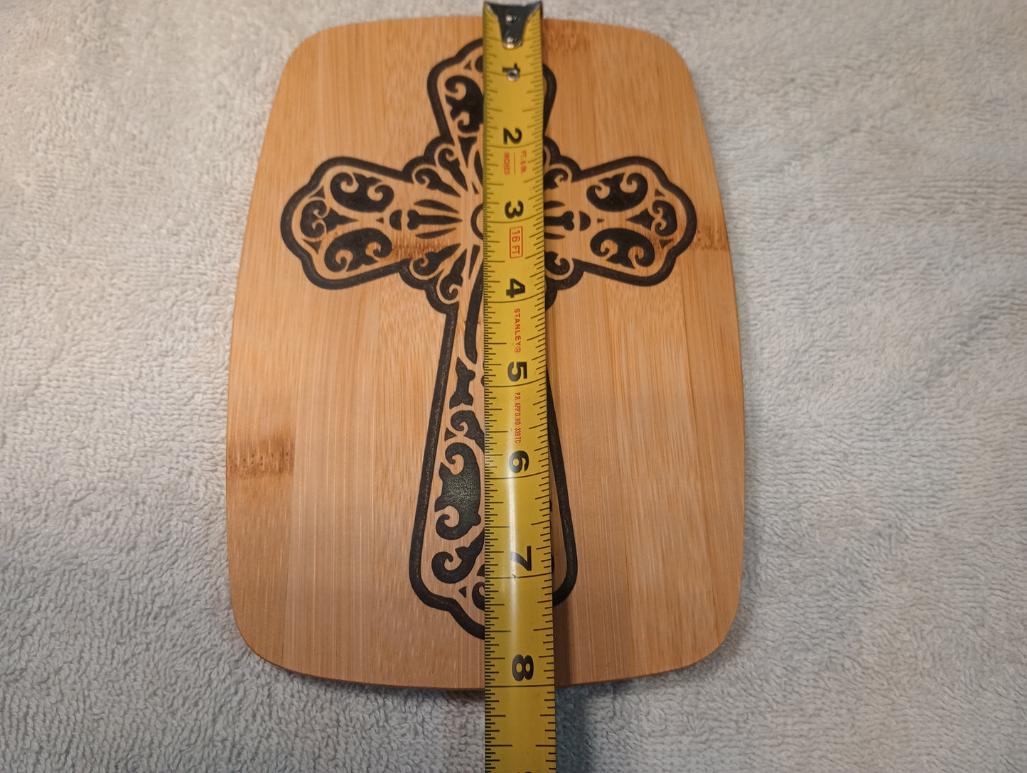 Bamboo cutting board with food grade epoxy inlays - fancy cross