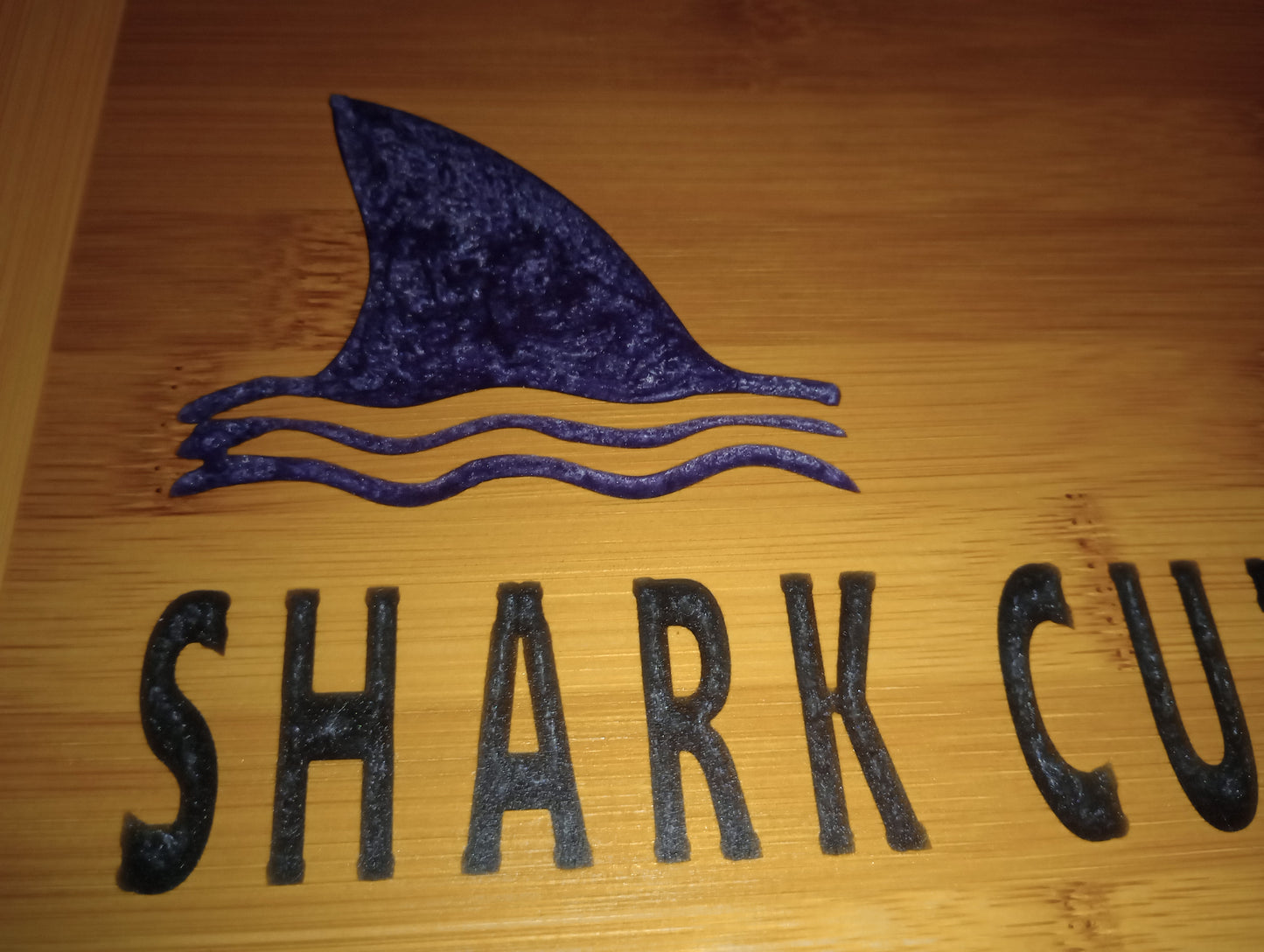 Bamboo cutting board with food grade epoxy inlays - shark cutie