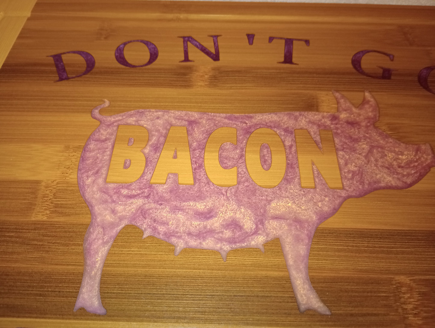 Bamboo cutting board with food grade epoxy inlays - Don't go bacon my heart