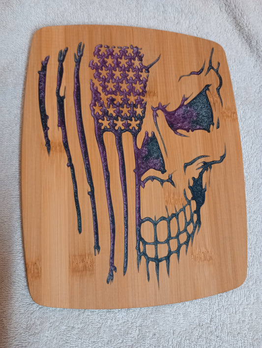 Bamboo cutting board with food grade epoxy inlays - skull flag