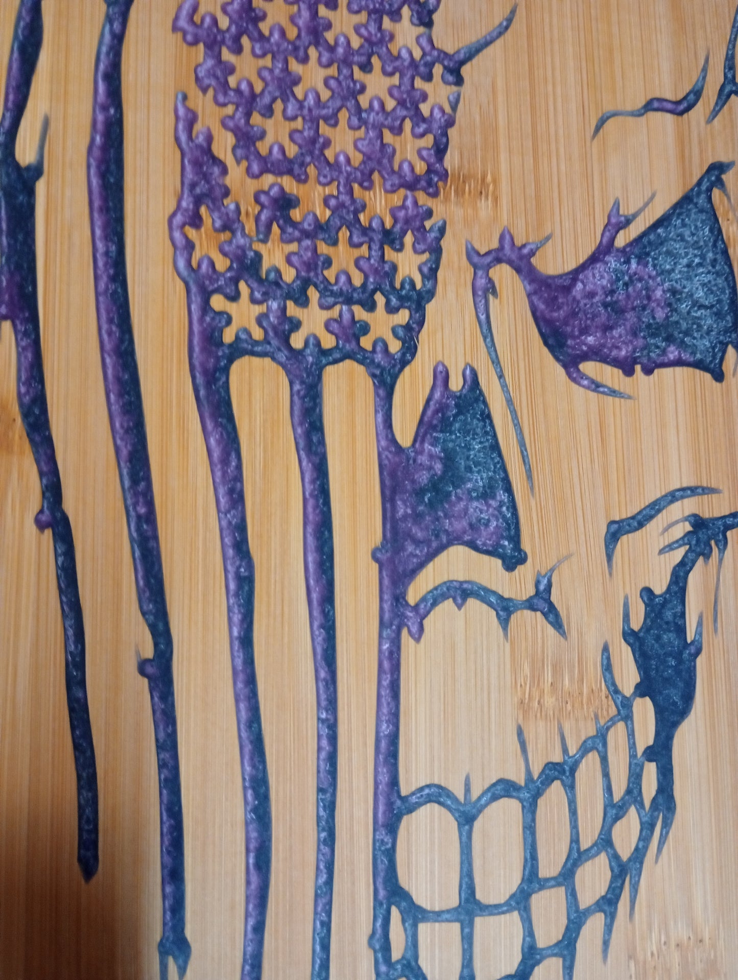 Bamboo cutting board with food grade epoxy inlays - skull flag