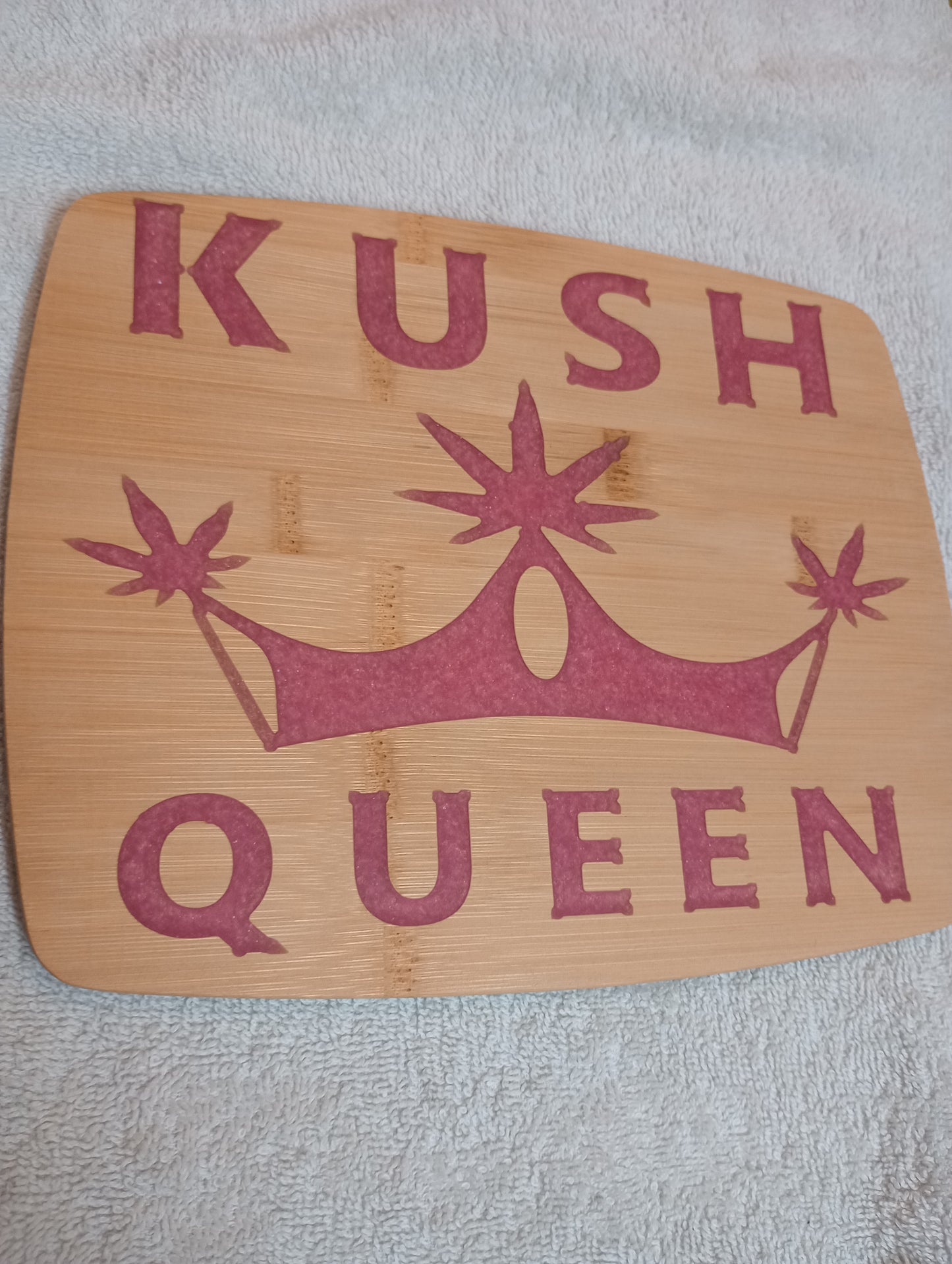 Kush Queen - Bamboo cutting board with food grade epoxy inlays - Rolling tray - Medium