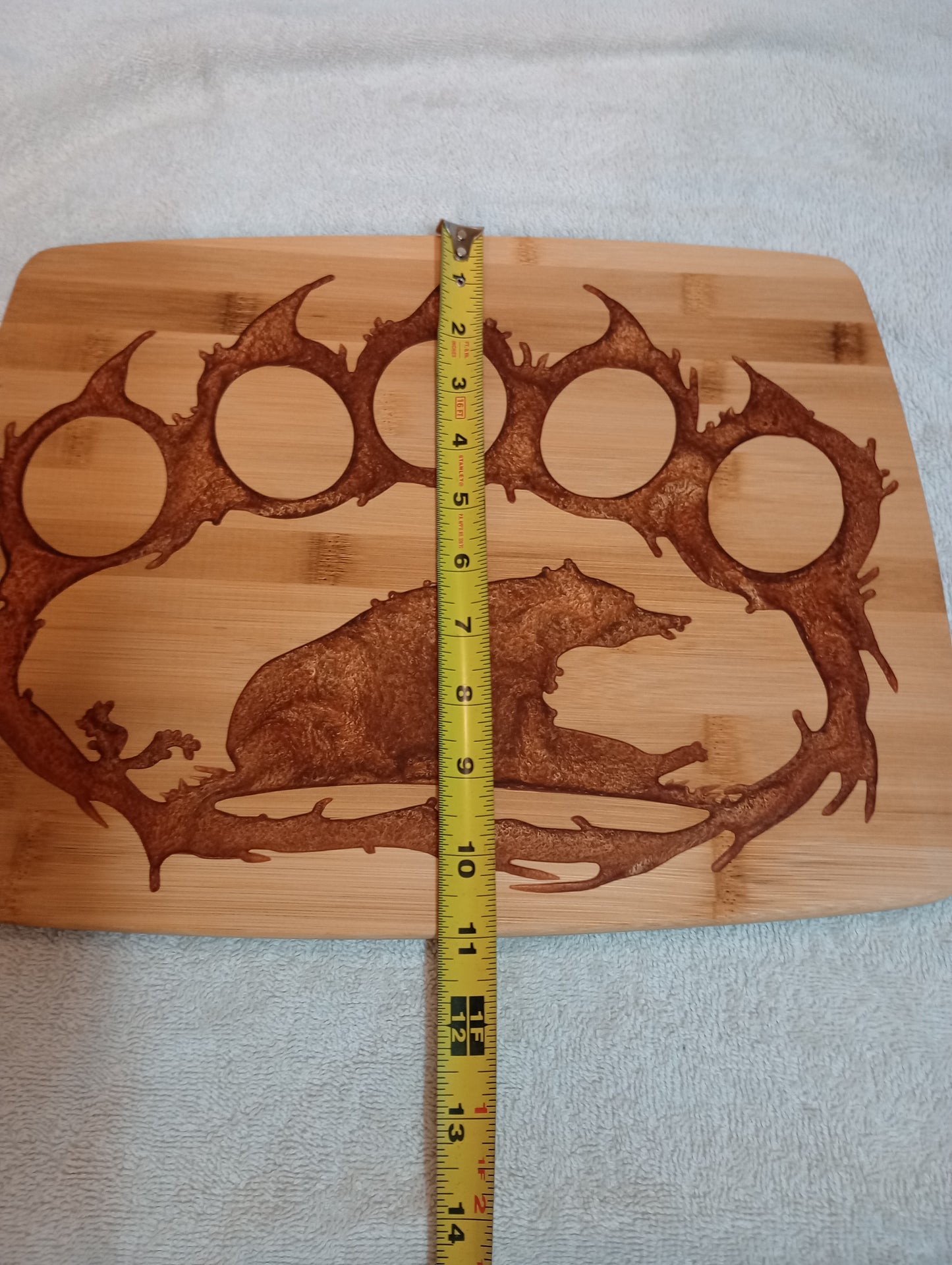 Bamboo cutting board with food grade epoxy inlays - Bear paw , sitting bear