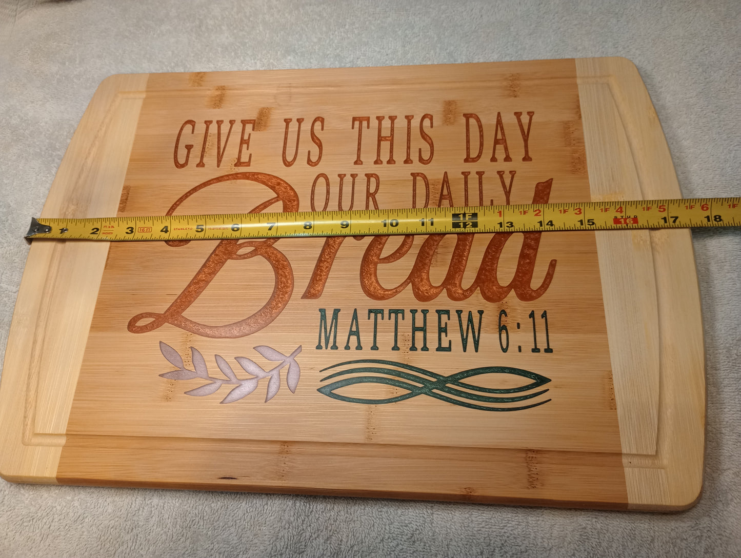Bamboo cutting board with food grade epoxy inlays - Give us our daily bread