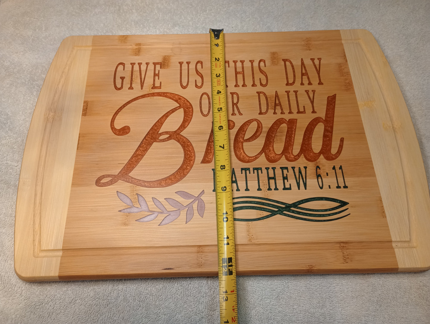 Bamboo cutting board with food grade epoxy inlays - Give us our daily bread