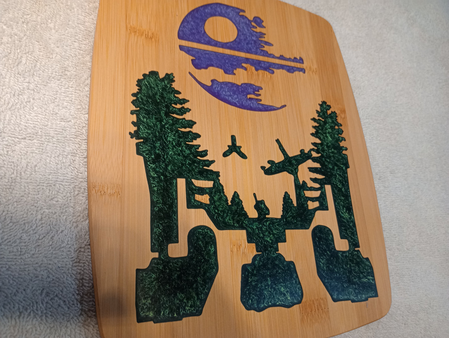 Bamboo cutting board with food grade epoxy inlays - star wars