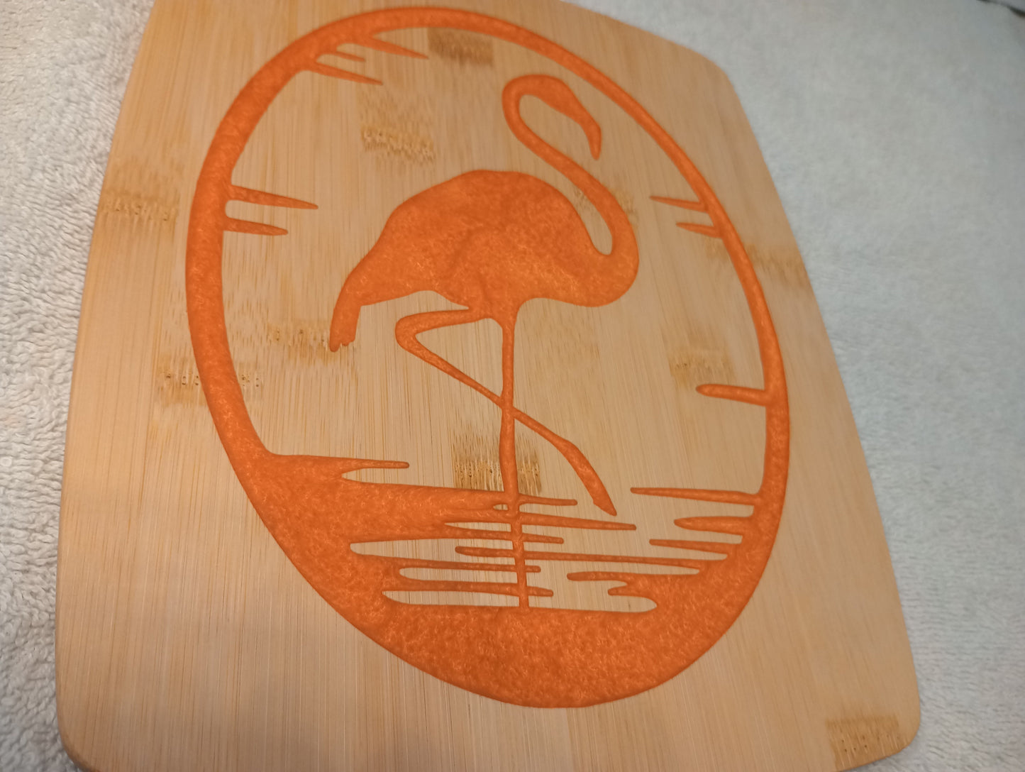 Bamboo cutting board with food grade epoxy inlays - flamingo