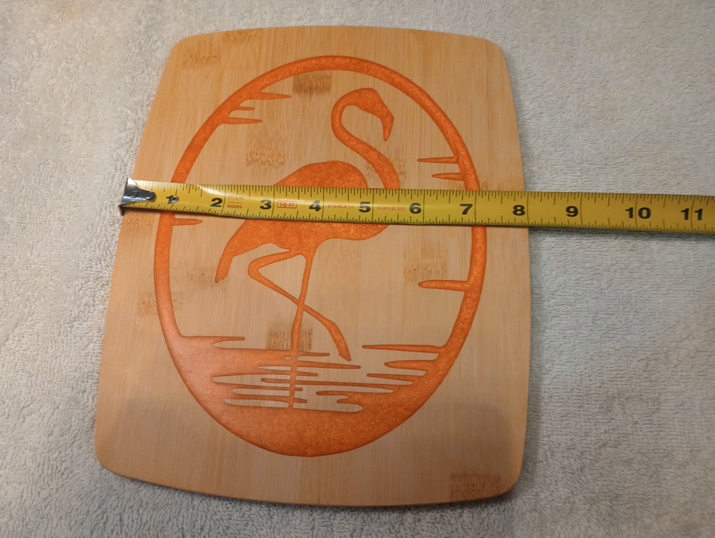 Bamboo cutting board with food grade epoxy inlays - flamingo
