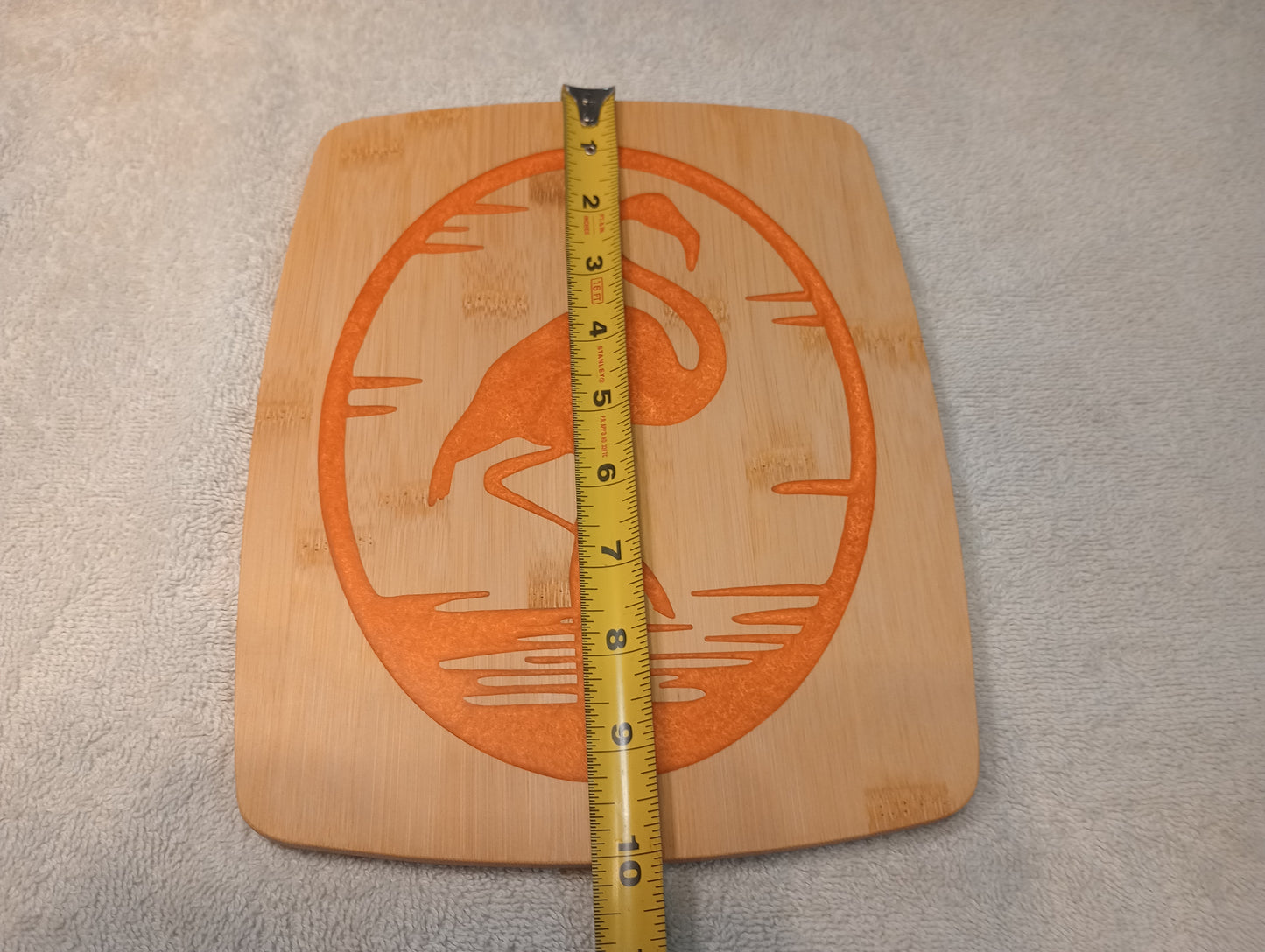 Bamboo cutting board with food grade epoxy inlays - flamingo