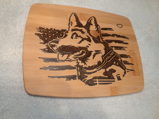 Bamboo cutting board with food grade epoxy - police dog