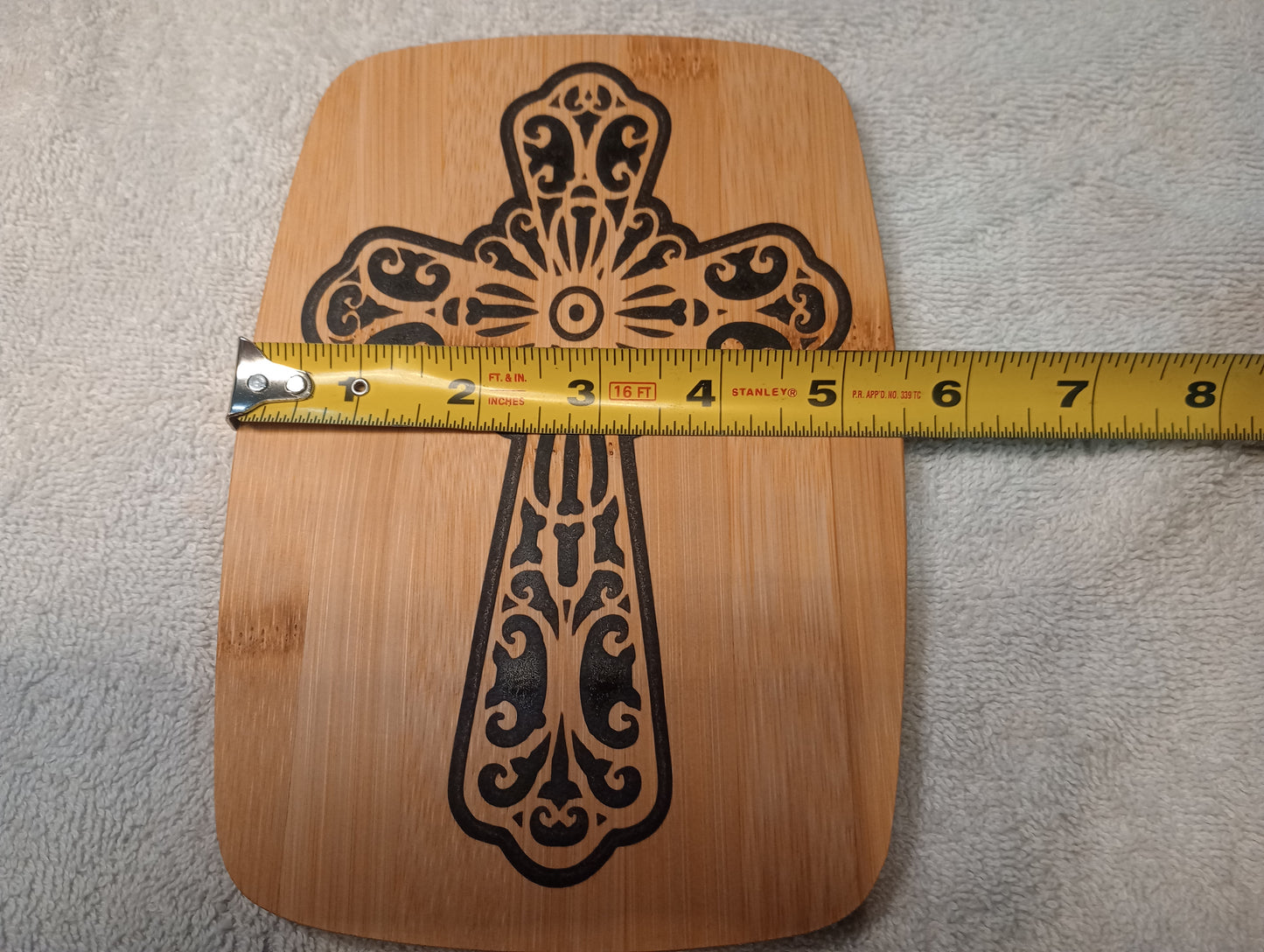 Bamboo cutting board with food grade epoxy inlays - fancy cross