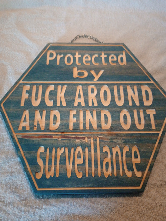 FAFO octagon sign - stained weathered blue