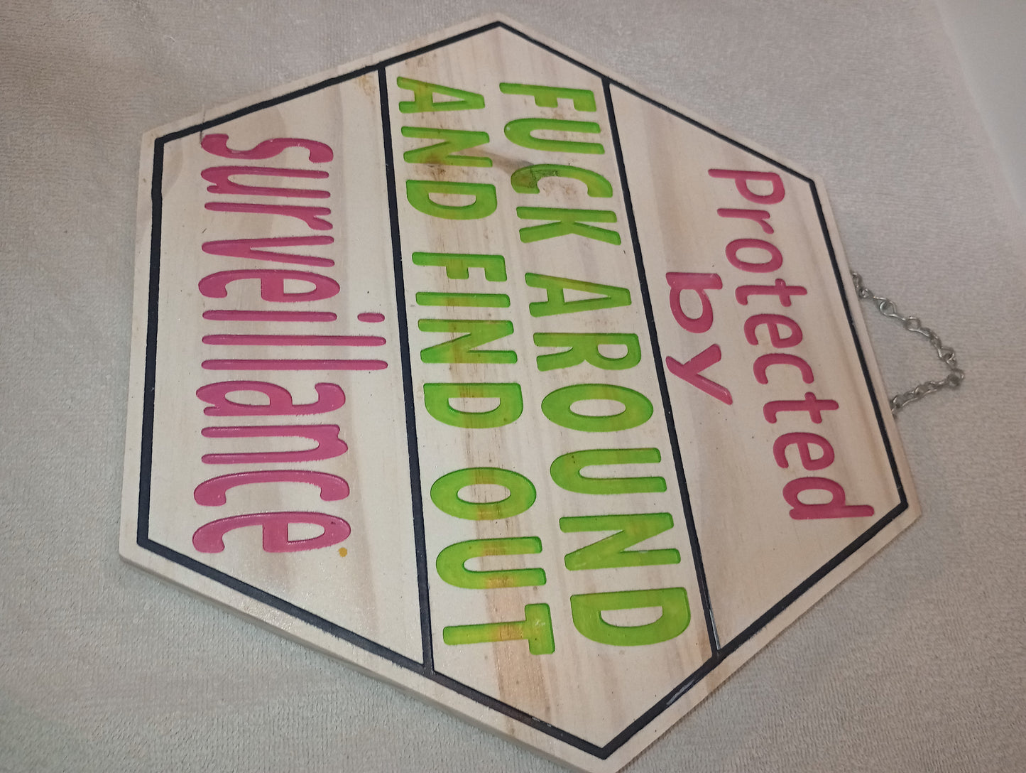 FAFO wood sign - white wash with green and pink letters