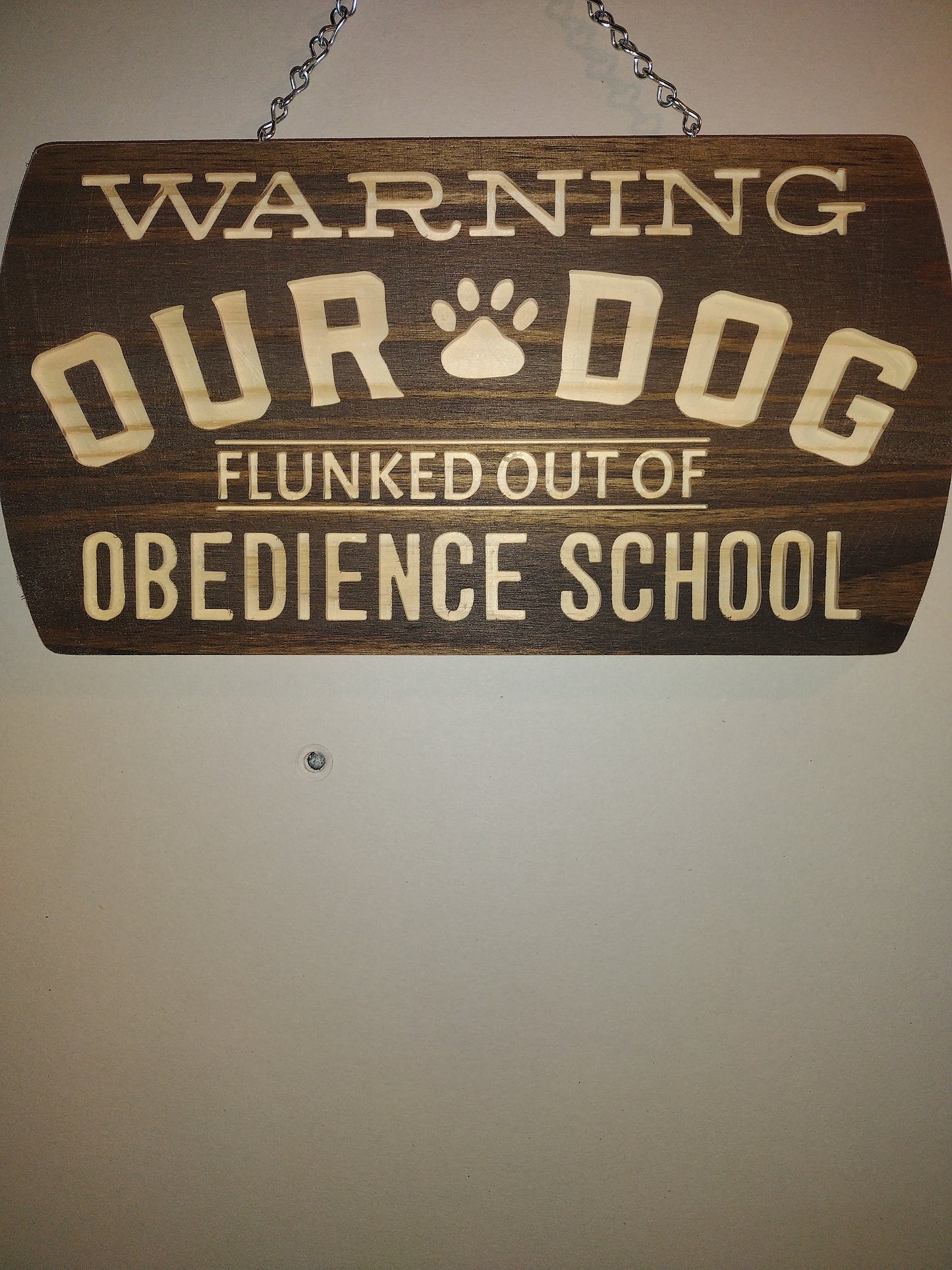 Our dog flunked obedience school.