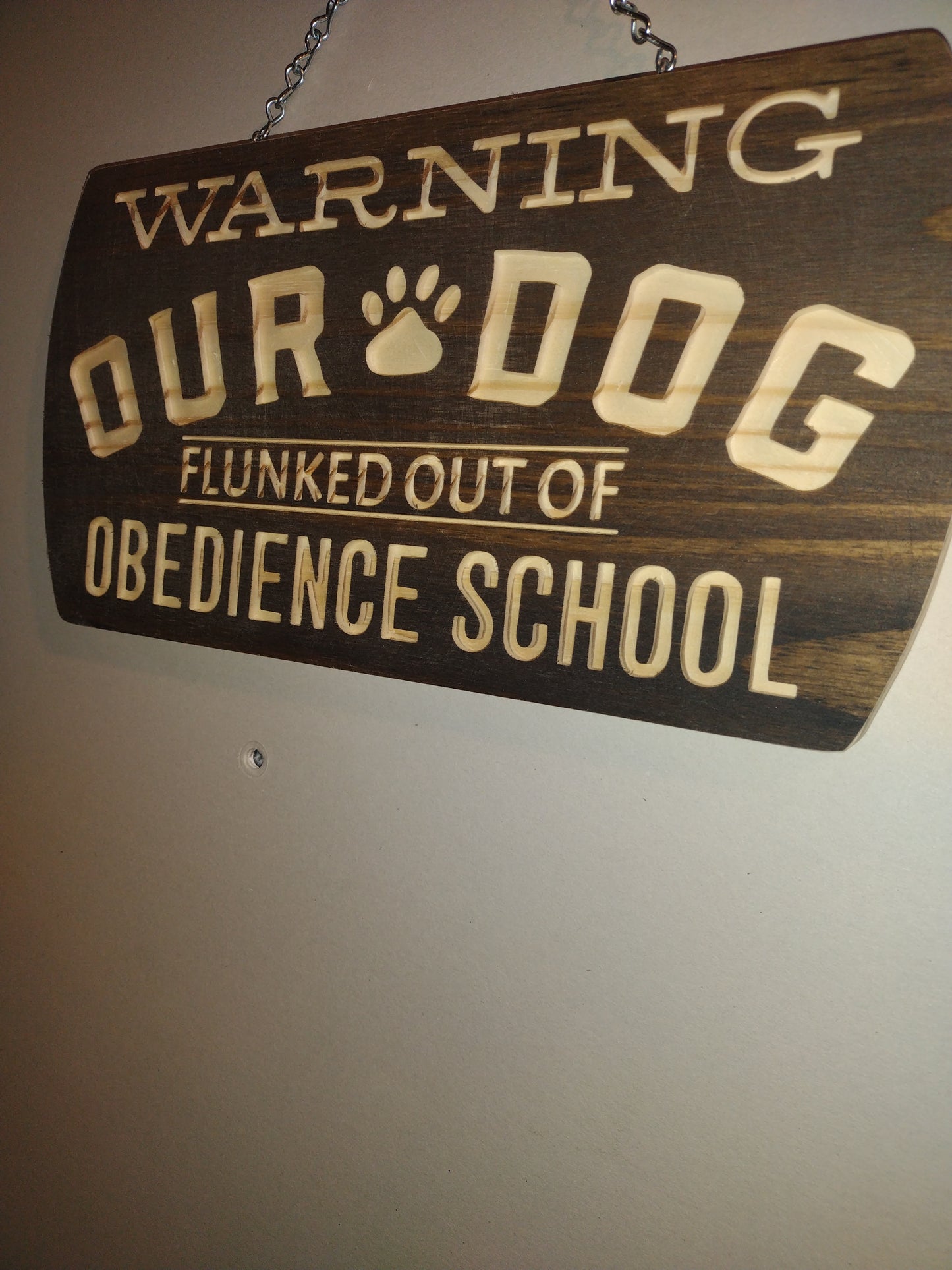 Our dog flunked obedience school.