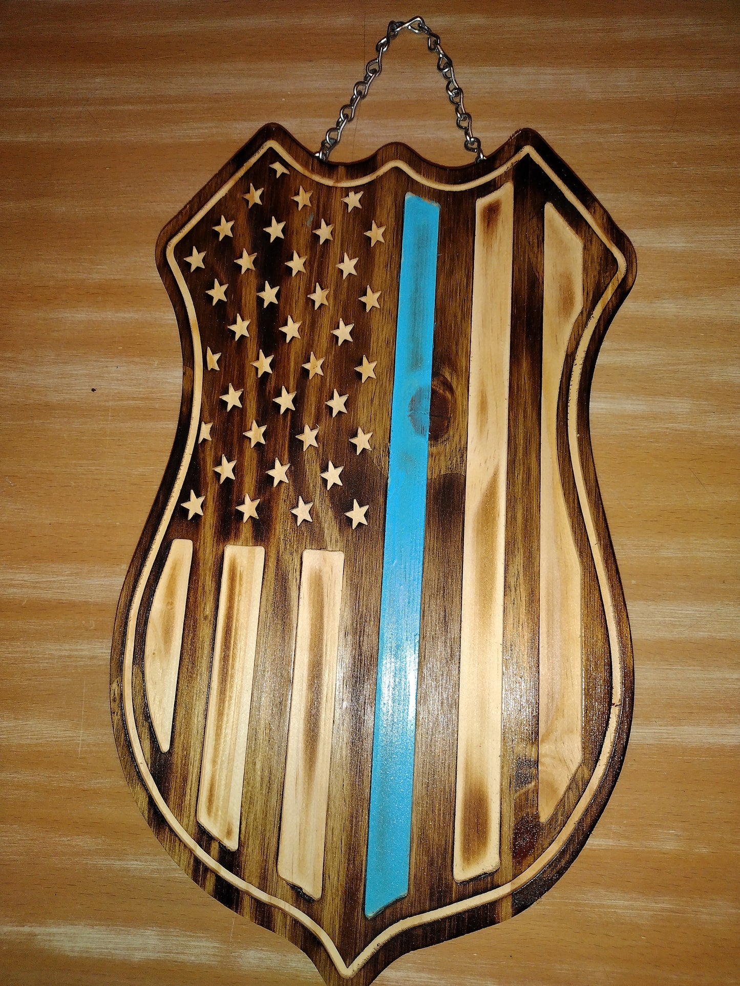 Blue line American flag shield