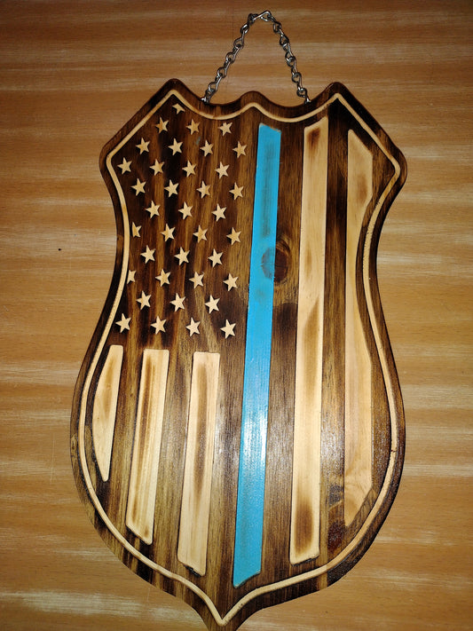 Blue line American flag shield