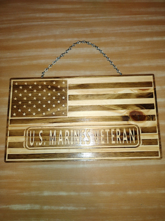 US Marines veteran wood flag